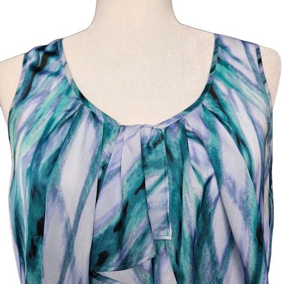 Anne Klein green-blue purple sleeveless blouse top abstract pattern ruffled neck - Picture 7 of 12